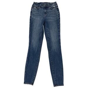 American Eagle Jeggings Womens 2 Long Blue Curvy Hi Rise Stretch Distressed